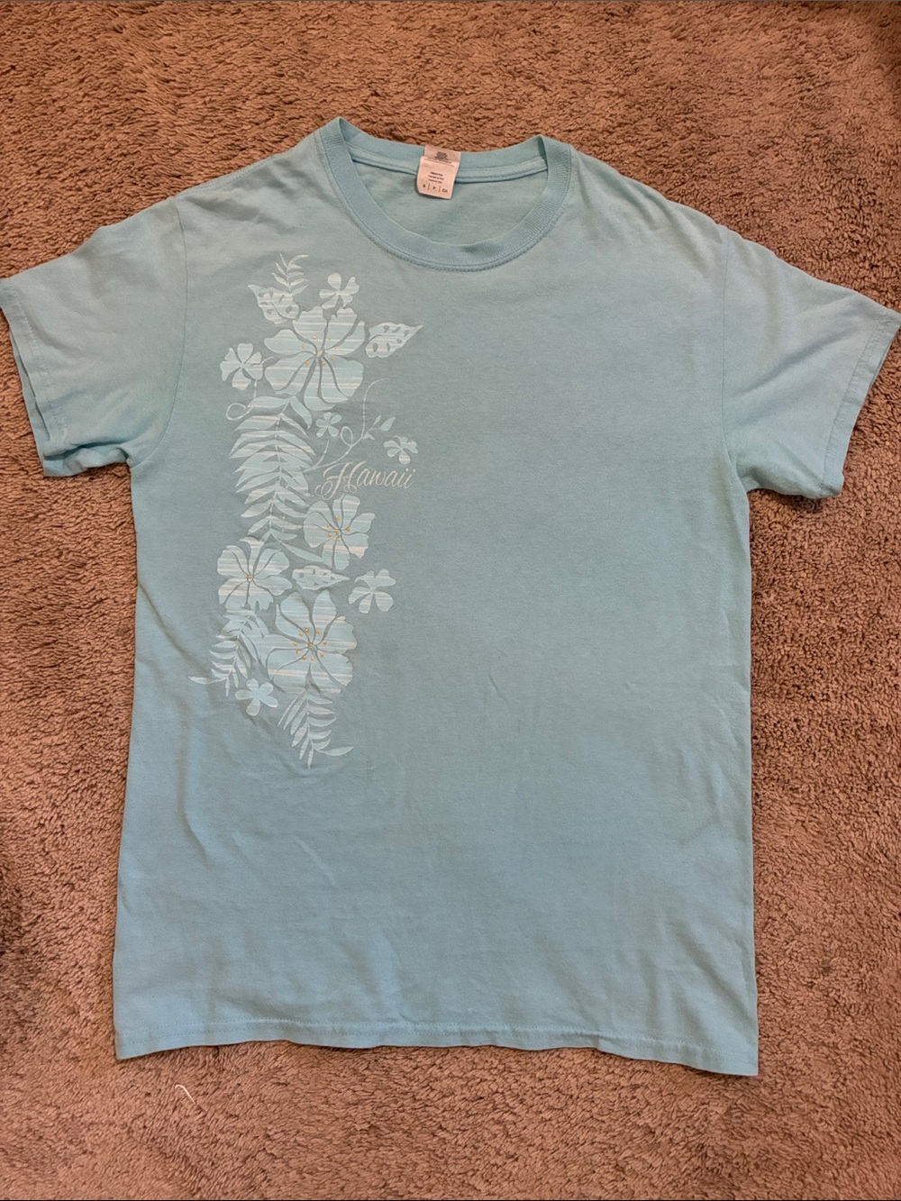 Hawaiian Light Teal Blue with Floral Print Women’s T-shirt Size S